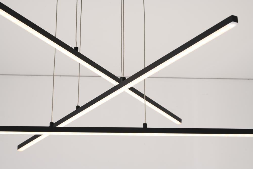 Matte Black Frame LED Ceiling Fixture With Hanging Stick Pendants