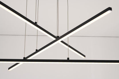 Matte Black Frame LED Ceiling Fixture With Hanging Stick Pendants