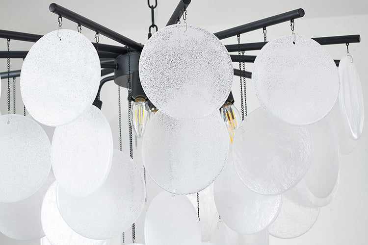 Satin Black With Frosted WHITE Hanging Glass Petals