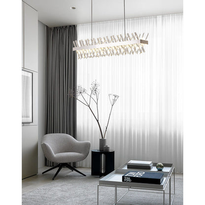 Rectangular Chrome Chandelier with Clear Crystal