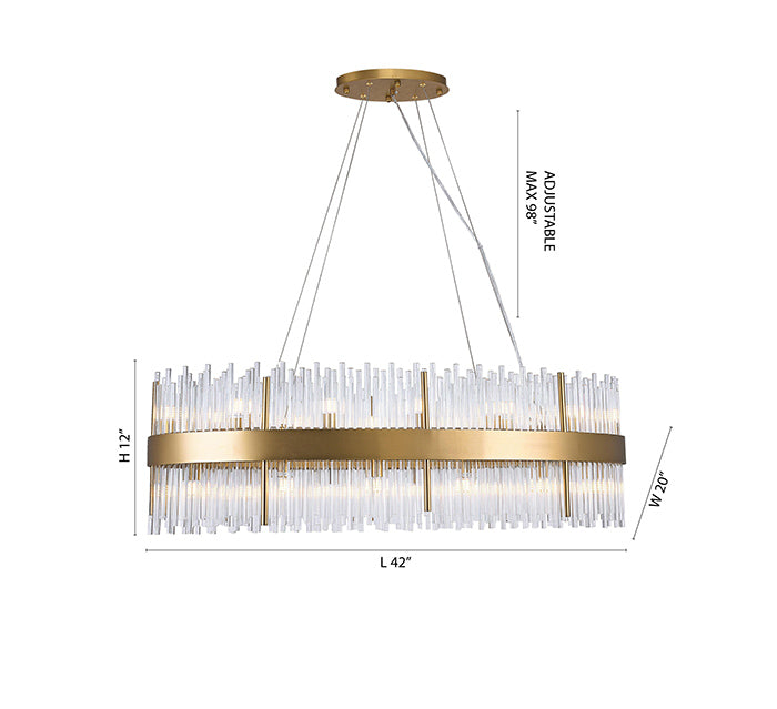 Gold Stainless Steel Oval Frame Chandelier With Clear Glass Rods