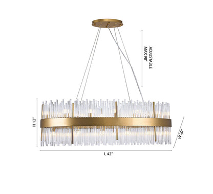 Gold Stainless Steel Oval Frame Chandelier With Clear Glass Rods