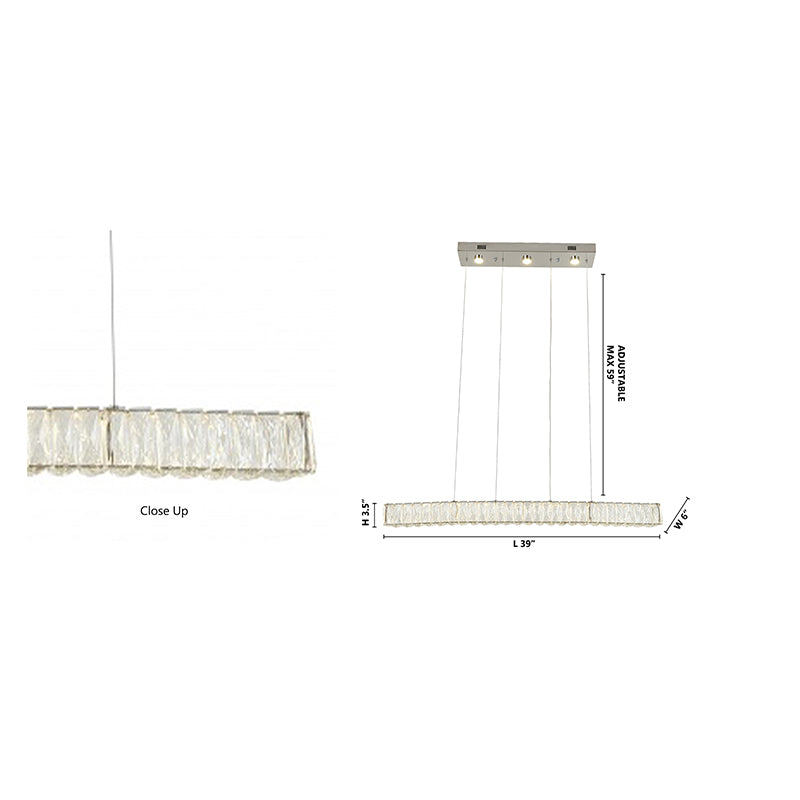 Long Rectangular Chrome LED Chandelier