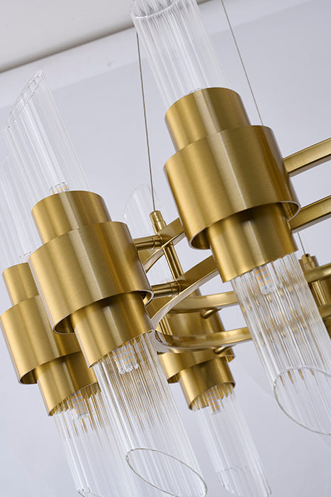 Satin Brass Iron Chandelier With Clear Glass Shades