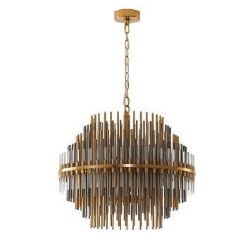 Brass Stainless Steel Chandelier with Black Iron and Clear Glass Tubes