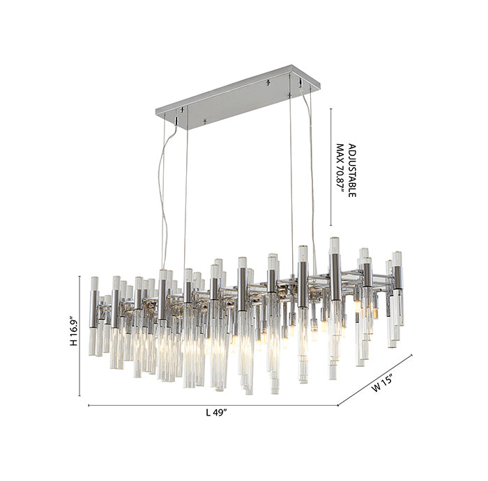Polished Chrome Frame Chandelier With Clear Glass Rods