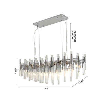 Polished Chrome Frame Chandelier With Clear Glass Rods