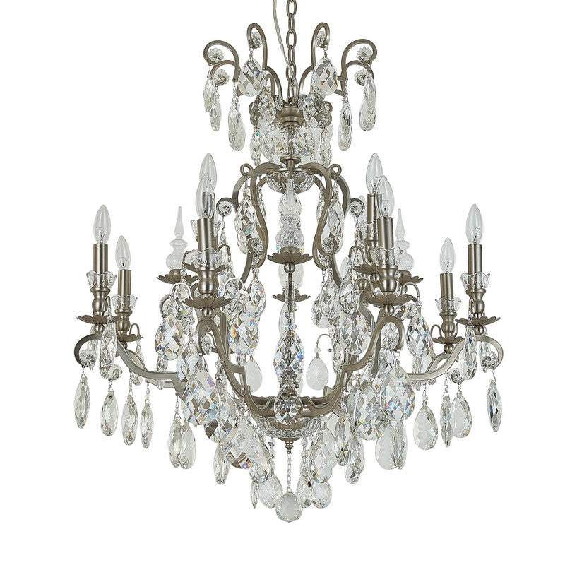 Pewter Metal Frame Chandelier with Clear Hanging Crystals