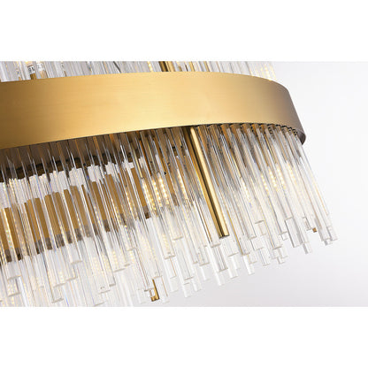 Gold Stainless Steel Oval Frame Chandelier With Clear Glass Rods