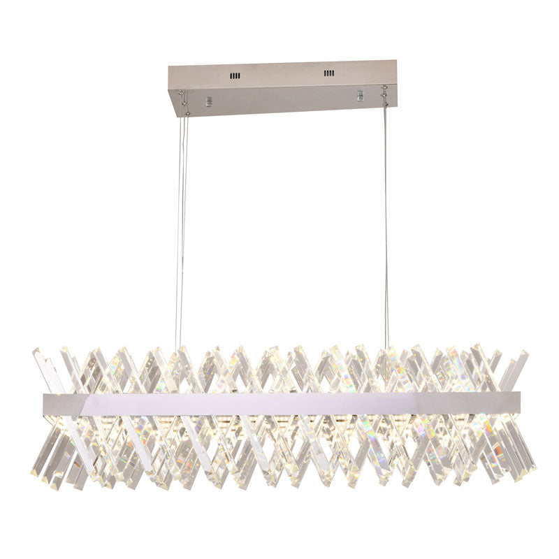 Contemporary Rectangular Chrome Chandelier with Clear Crystal - 34"