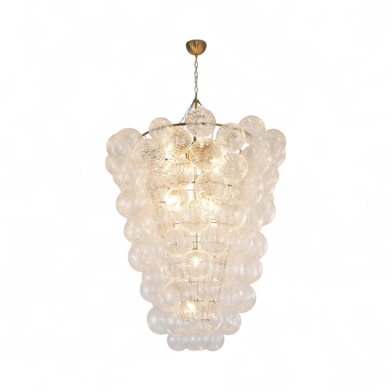 Brass Frame Chandelier featuring Clear Swirl Glass Shades