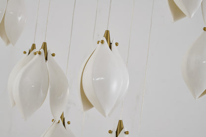 Bronze Metal Frame Chandelier with Cream Ceramic Flowers