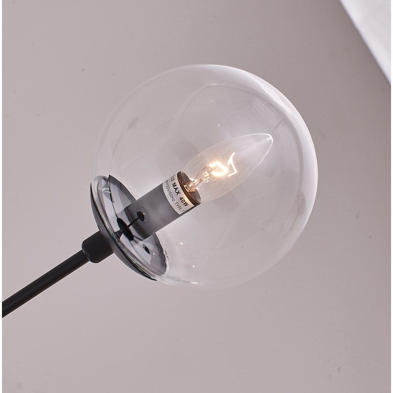 Black Metal Frame Ceiling Fixture with Clear Glass Globe Shapes