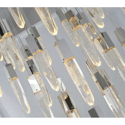 Flushed Chrome Frame Chandelier with Clear Bubble Hanging Crystal Pendants