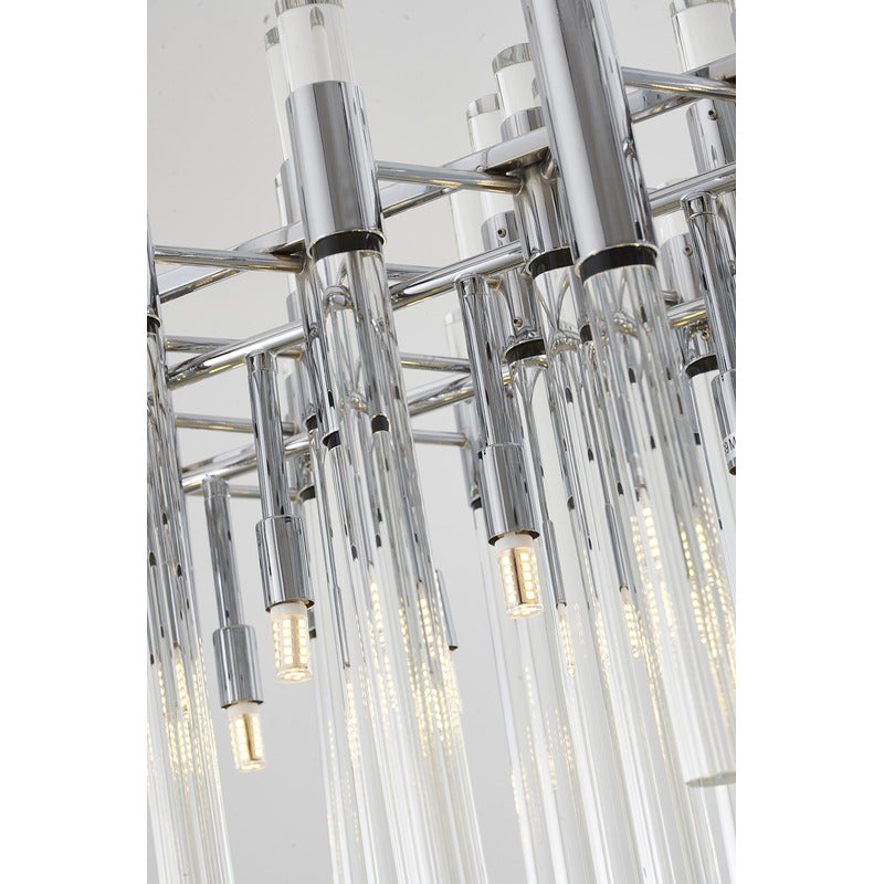 Polished Chrome Frame Chandelier With Clear Glass Rods