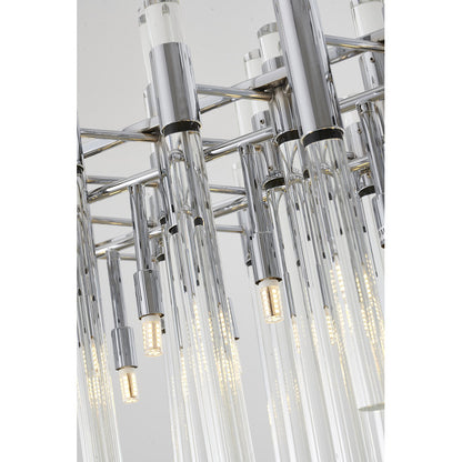 Polished Chrome Frame Chandelier With Clear Glass Rods