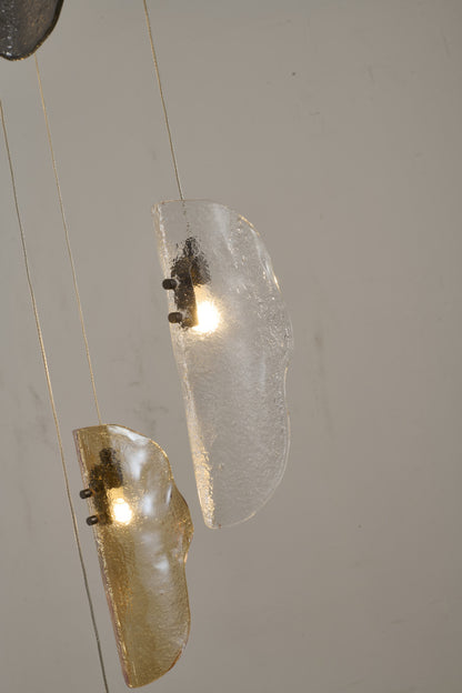 Black Metal Frame Chandelier with Clear, Smoke, and Amber Glass Pendants