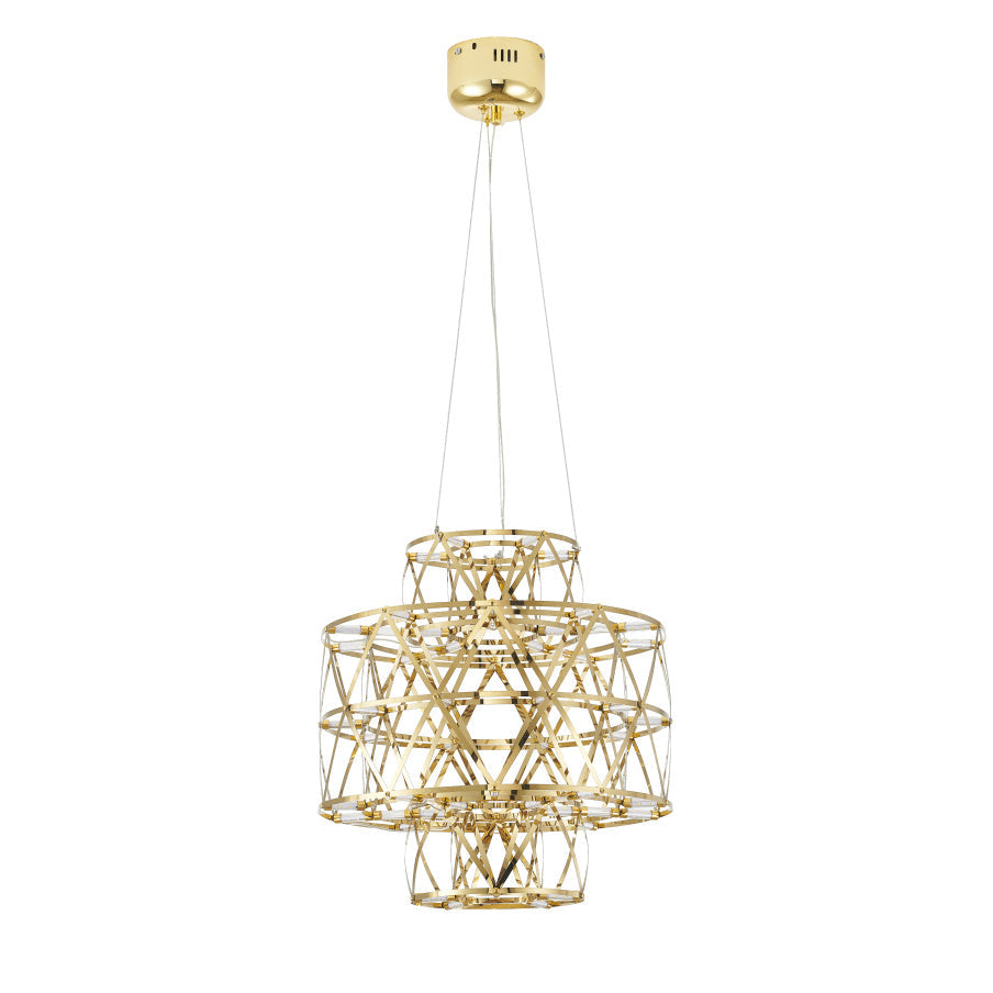 3 Tier 40-Light Dimmable Gold Stainless Steel LED Chandelier