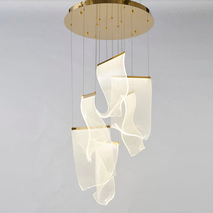 Flushed Gold Chandelier With Acrylic Crumbled Sheet Hanging Pendants