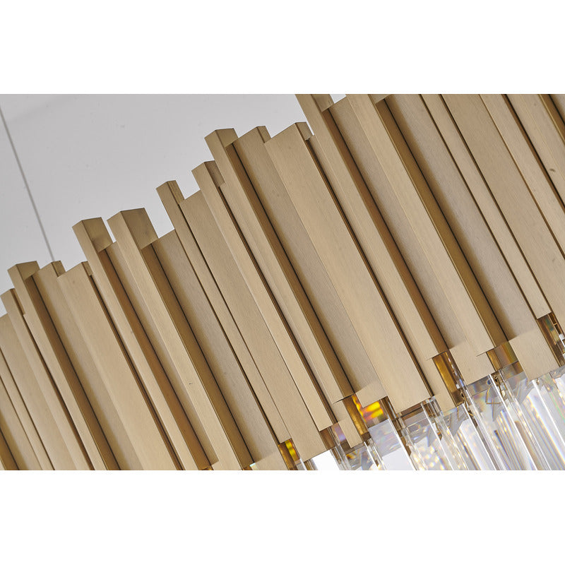 Gold Hairline Oval Chandelier With Three Tiers Of Hanging Clear Crystals