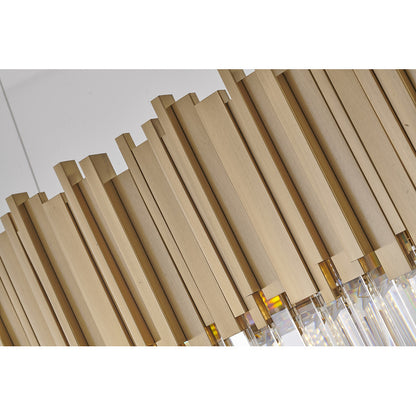 Gold Hairline Oval Chandelier With Three Tiers Of Hanging Clear Crystals