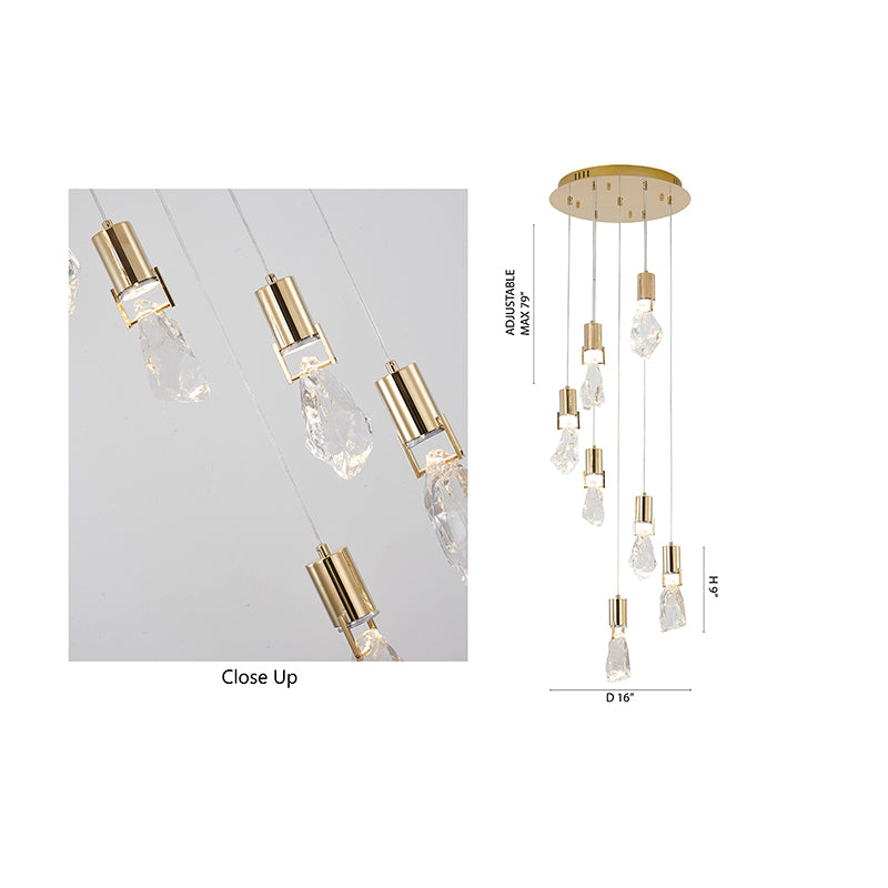 Brushed Gold Chandelier With Crystal Pendants