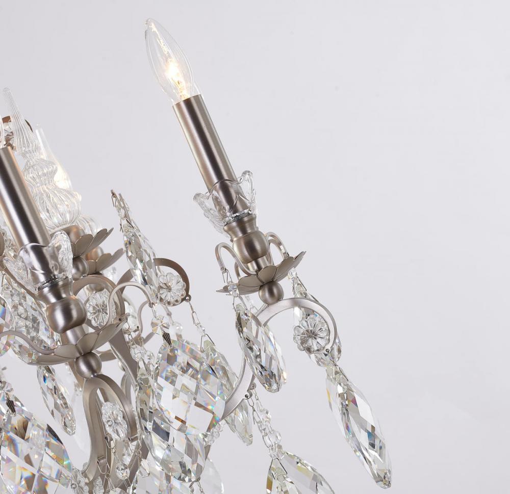 Pewter Iron Frame Chandelier with Clear Hanging Crystals