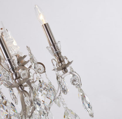 Pewter Iron Frame Chandelier with Clear Hanging Crystals