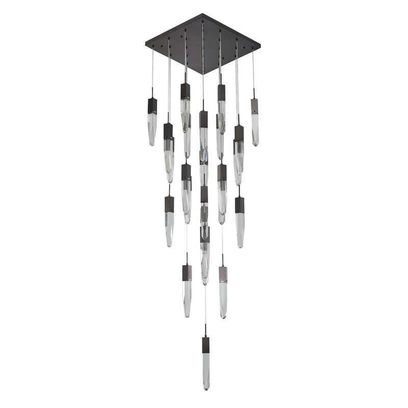 Flushed Chrome Frame Chandelier with Clear Bubble Hanging Crystal Pendants