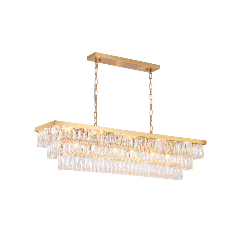 Rectangular Gold Metal FRAME Chandelier With Clear Hanging Crystals