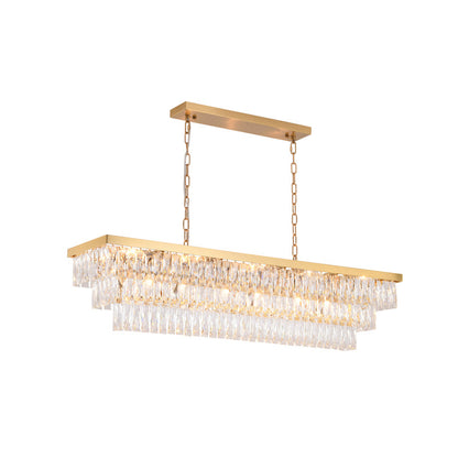 Rectangular Gold Metal FRAME Chandelier With Clear Hanging Crystals