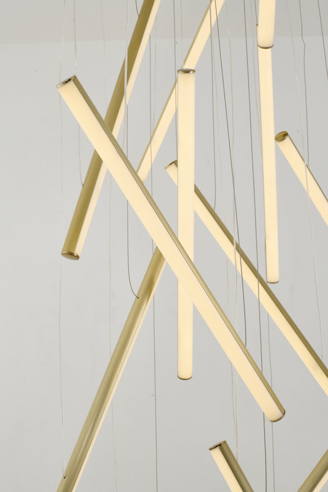 Brass Metal LED Chandelier With White Acrylic Diffusers