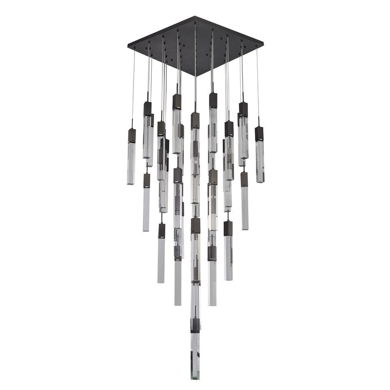 Flushed Black Gun Metal Frame Chandelier with Hanging Clear Block Pendant Crystals