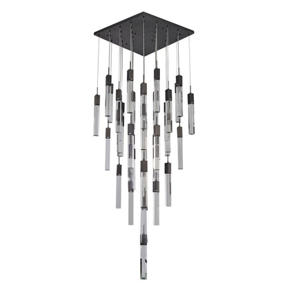 Flushed Black Gun Metal Frame Chandelier with Hanging Clear Block Pendant Crystals