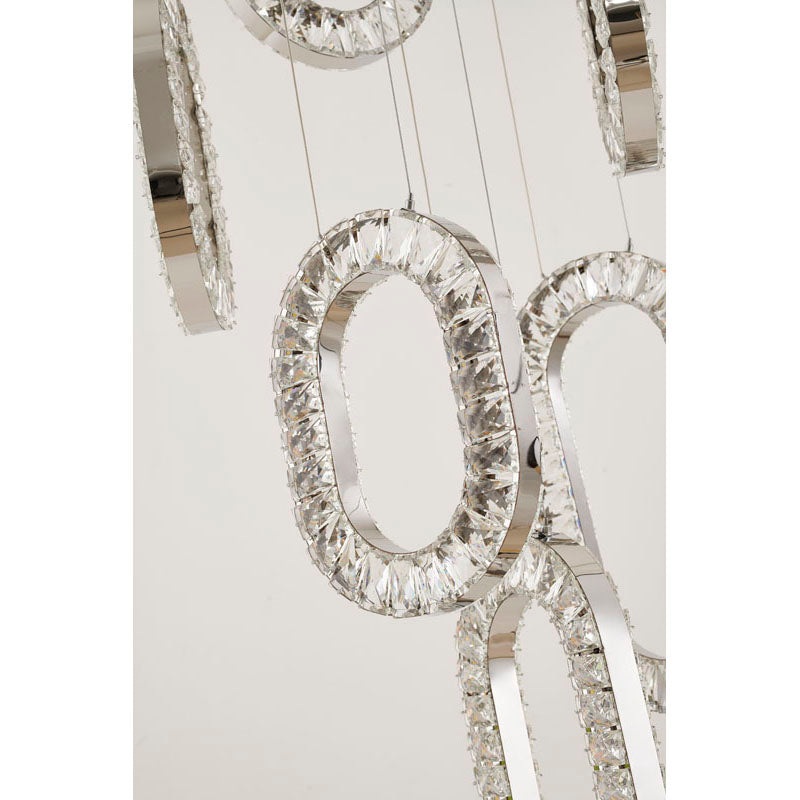 LED Chandelier With Oval Clear Crystal Hanging Pendants