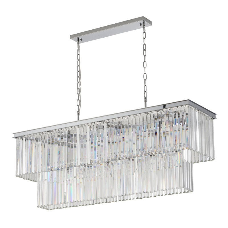 Two Tier Chrome Chandelier With Clear Hanging Crystals