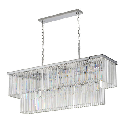 Two Tier Chrome Chandelier With Clear Hanging Crystals