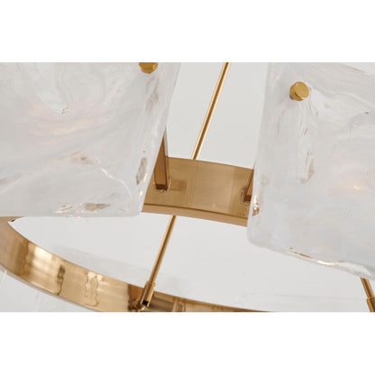 Gold Plated Chandelier with White Stained Glass Shades