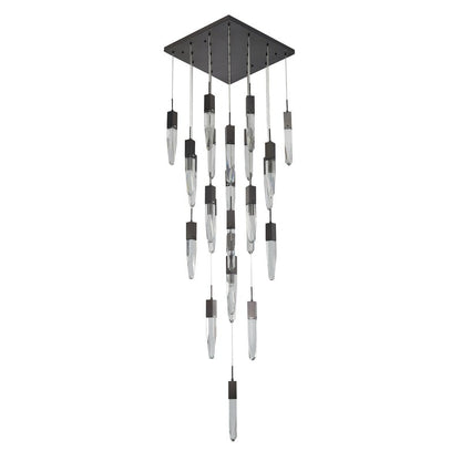 Flushed Matte Black Frame Chandelier with Hanging Clear Bubble Block Crystals
