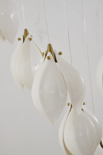 Bronze Metal Frame Chandelier with Cream Ceramic Flowers