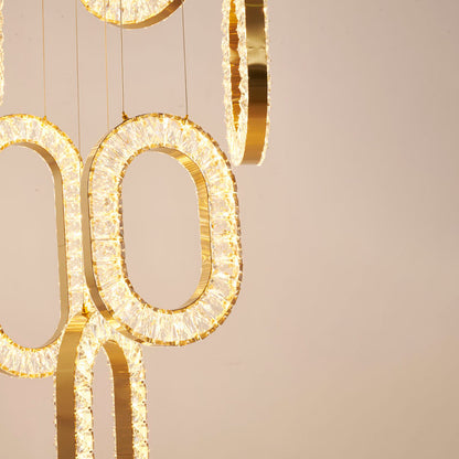 LED Chandelier With Oval Clear Crystal Hanging Pendants