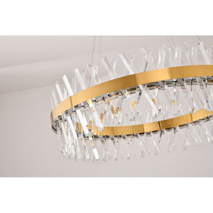 Round Gold Frame Chandelier With Clear Crystals
