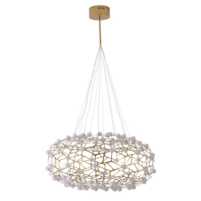 Gold Oval Shaped Honeycomb Chandelier With White Acrylic Diffusers