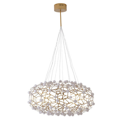 Gold Oval Shaped Honeycomb Chandelier With White Acrylic Diffusers