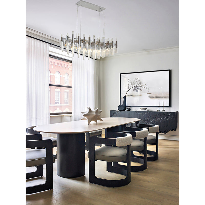 Polished Chrome Frame Chandelier With Clear Glass Rods
