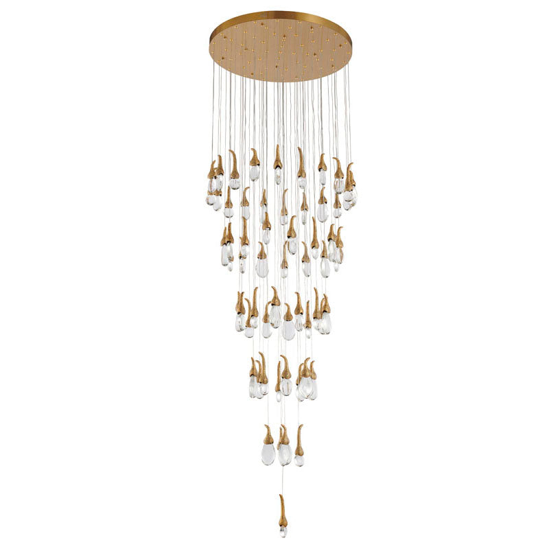 Antique Brass Chandelier With Crystal Hanging Bud Pendants