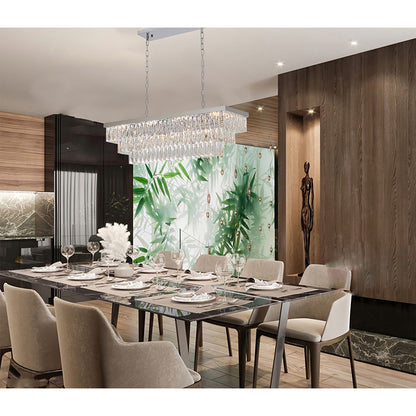 Rectangular Chandelier With Clear Hanging Crystals
