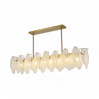 Brass Rectangular Chandelier with Frosted Glass Shades