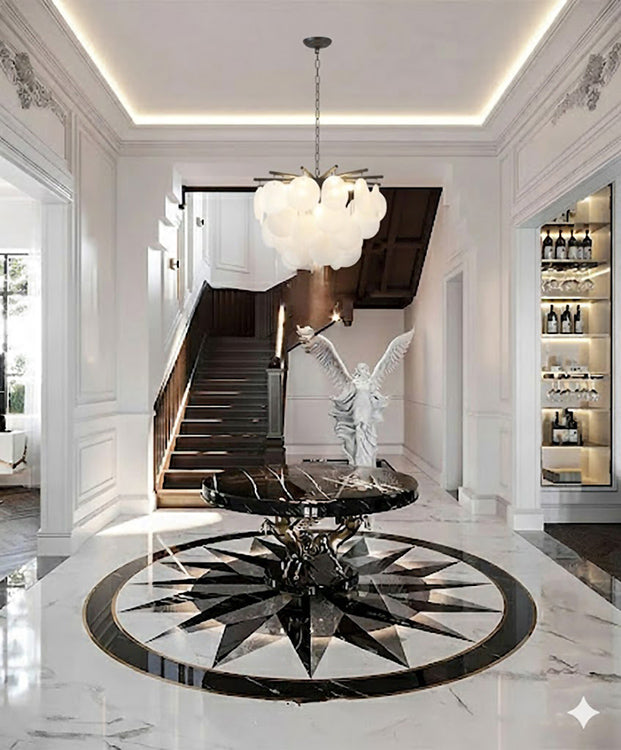 Satin Black Chandelier With Frosted White Hanging Glass Petals