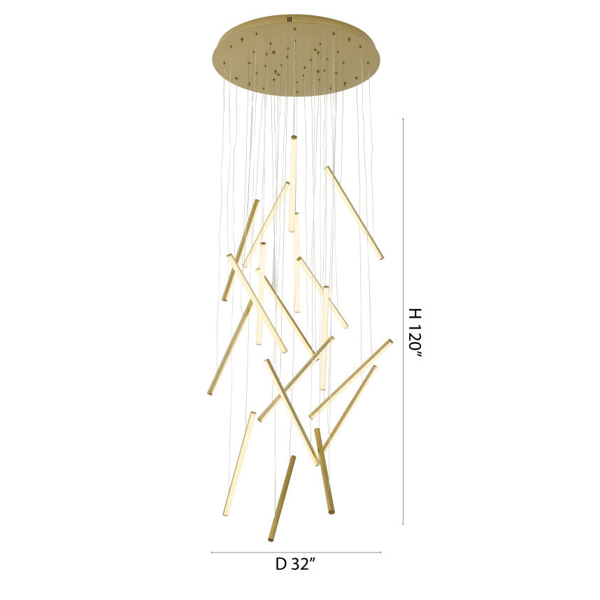 Brass Metal LED Chandelier With White Acrylic Diffusers